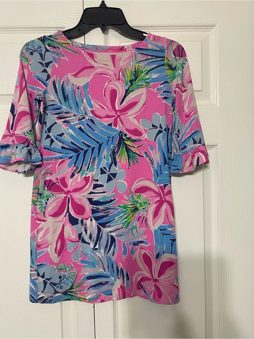 Lilly Pulitzer mini Sophie ruffle dress pink tropical size L (8-10)
